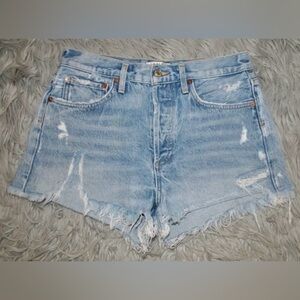 AGOLDE Parker Blue Denim Freyed Shorts Distressed Button Fly size 27 Womens